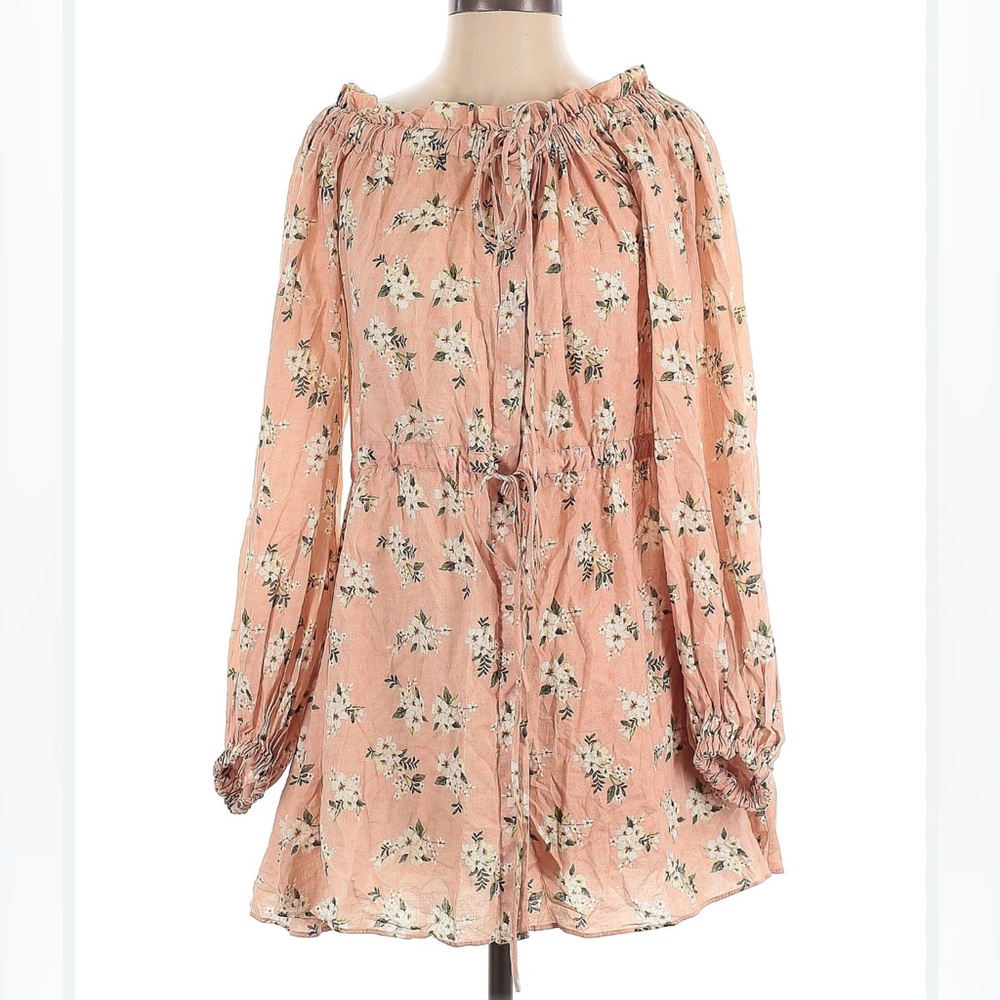 Farm Rio Floral Peach Pink Off-Shoulder Mini Dress size Small
